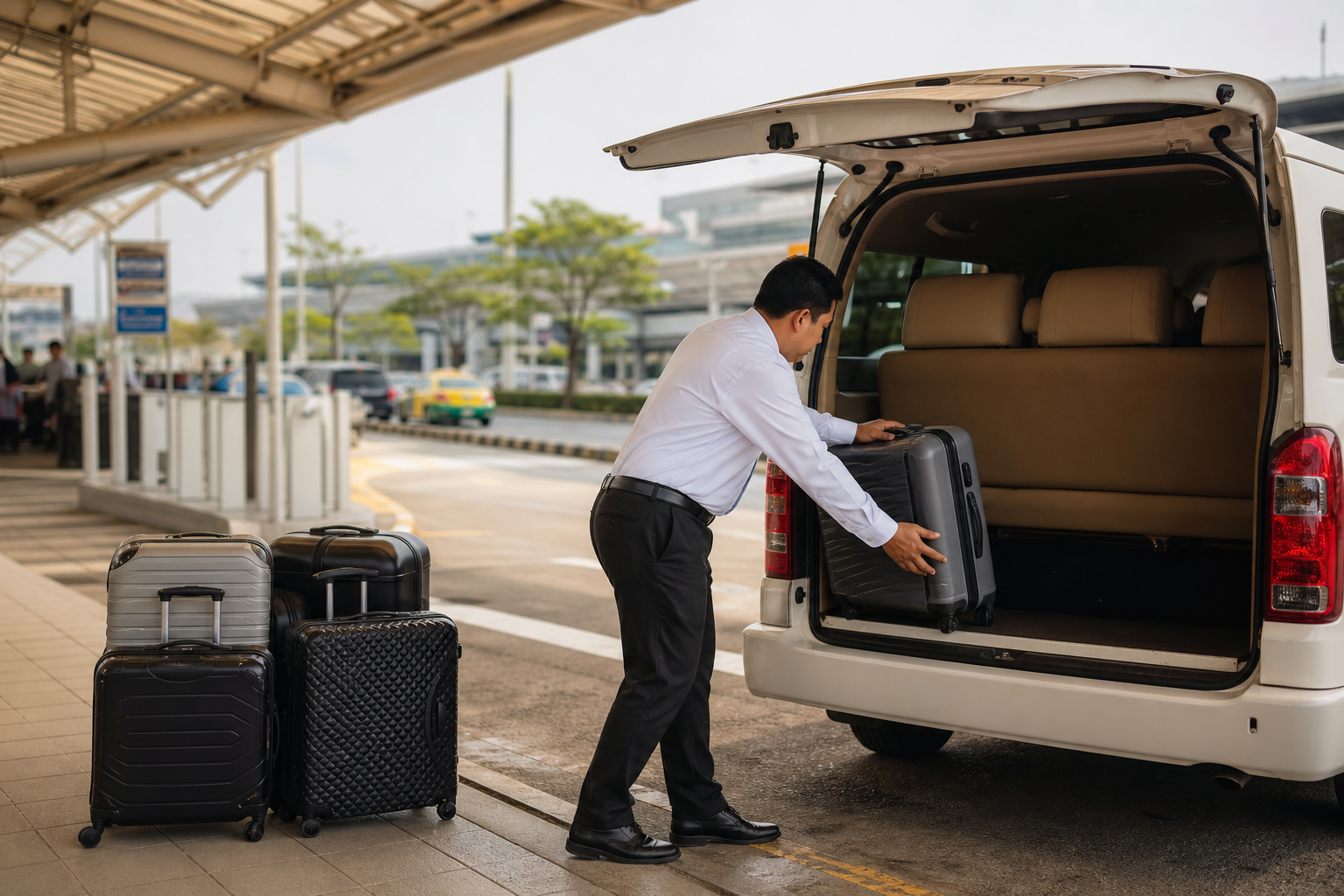 Luggage loaded neatly into a private van after Bangkok airport pickup