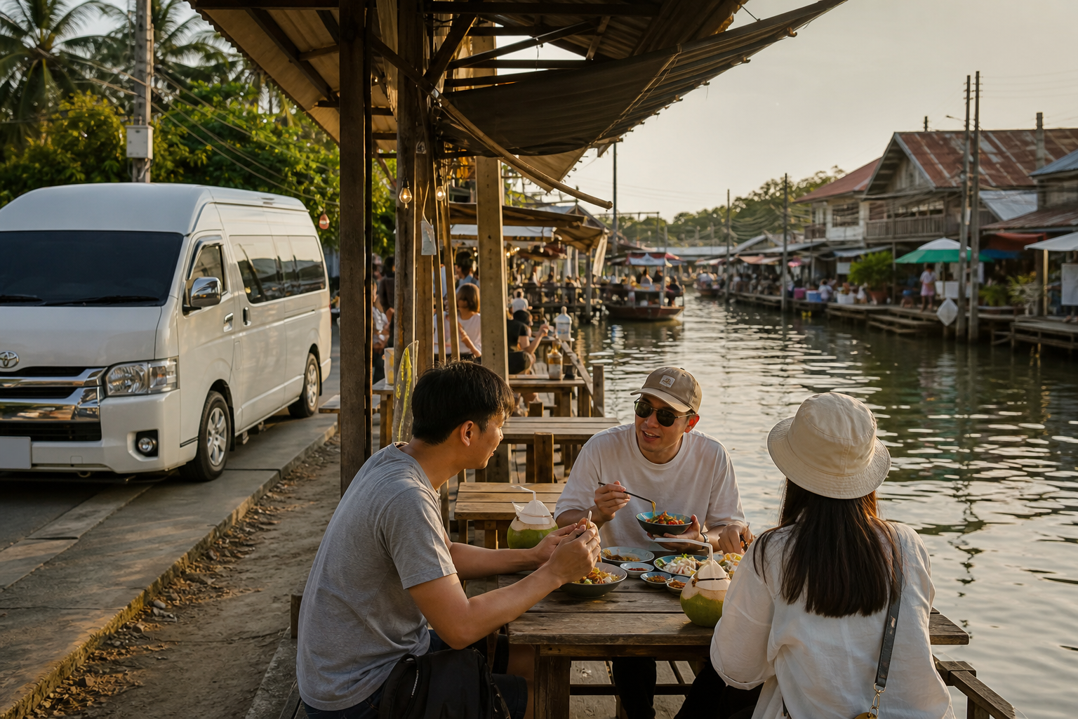 Amphawa canal-side market pause during a private van route