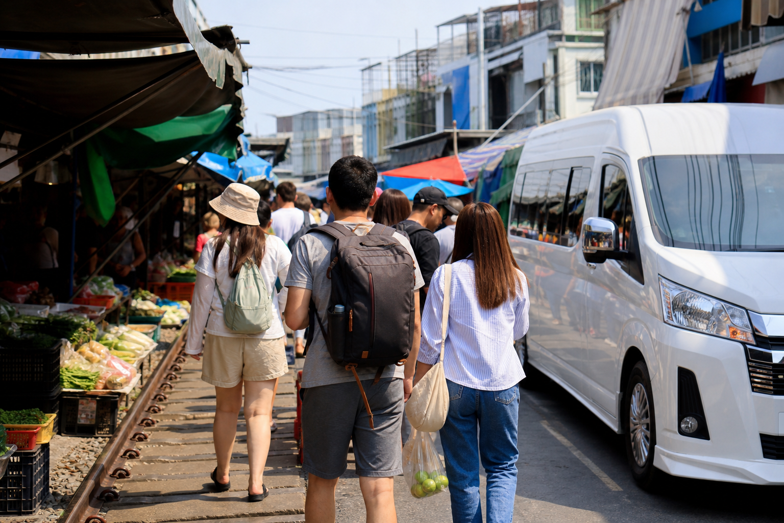 Maeklong market lane during a private van day from Bangkok