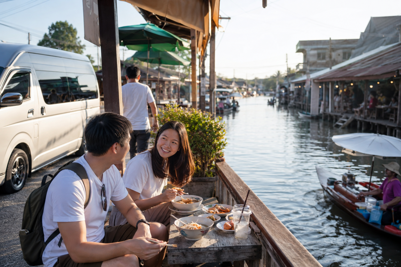Amphawa canal-side market pause during a private van route