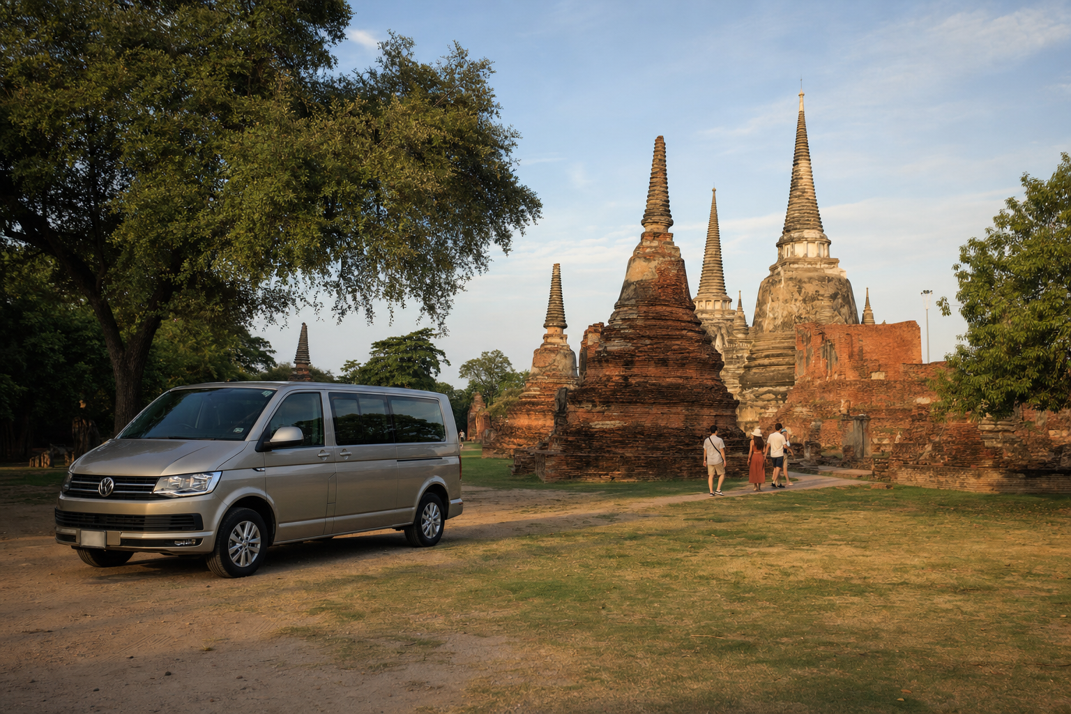Ayutthaya temple ruins visited as an extension from Bangkok by private van.
