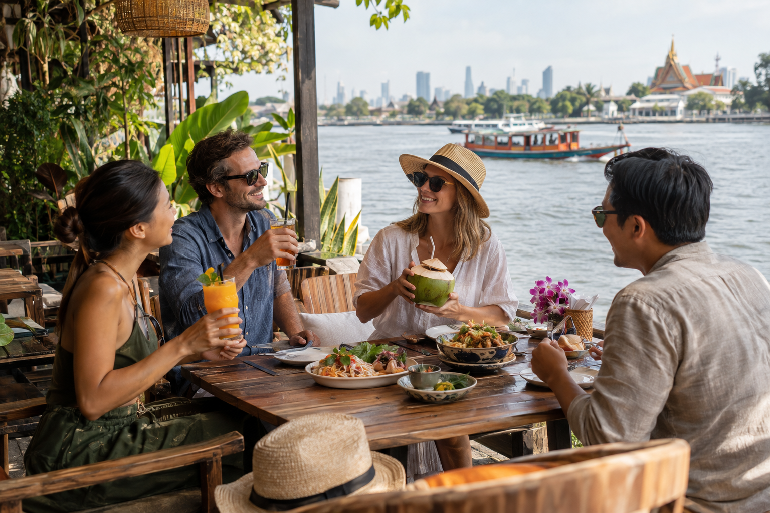 Riverside cafe pause near Phra Pradaeng during a private Bangkok route