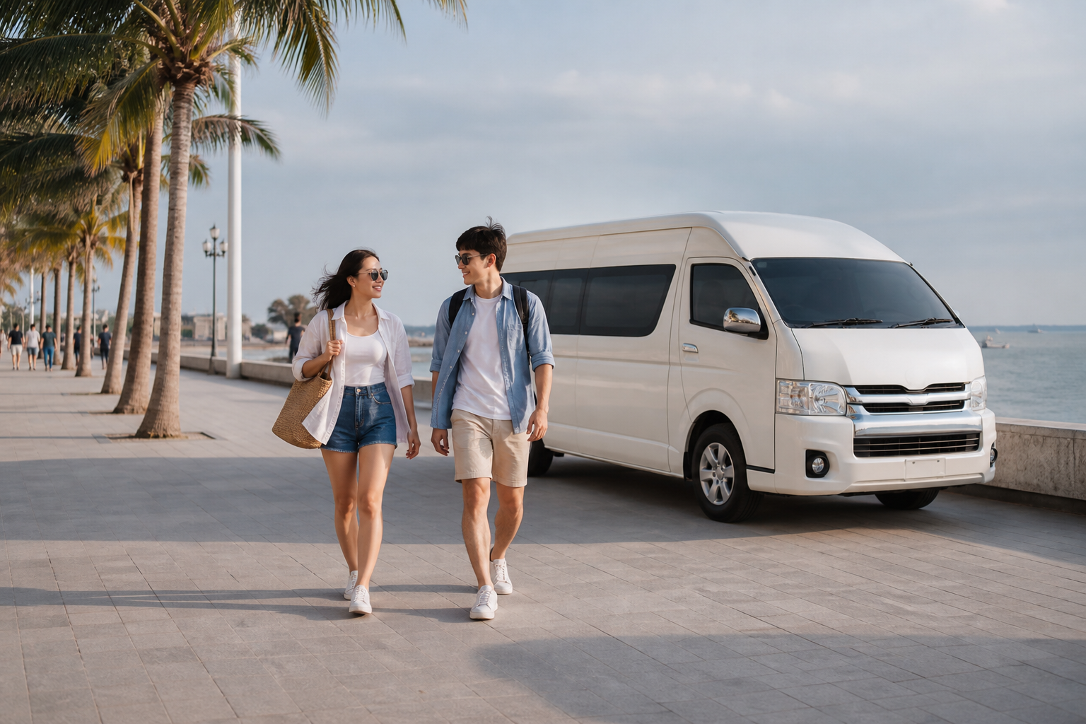 Bang Saen coastal promenade during a private van route from Bangkok