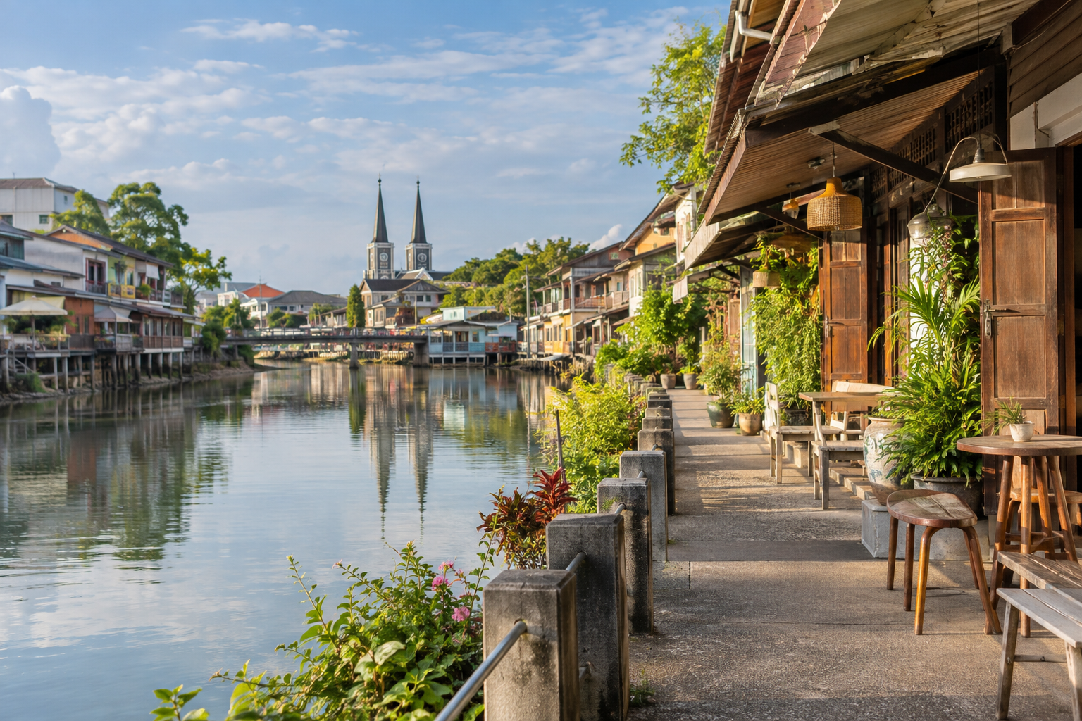 Chanthaburi old town riverfront during a private van route day