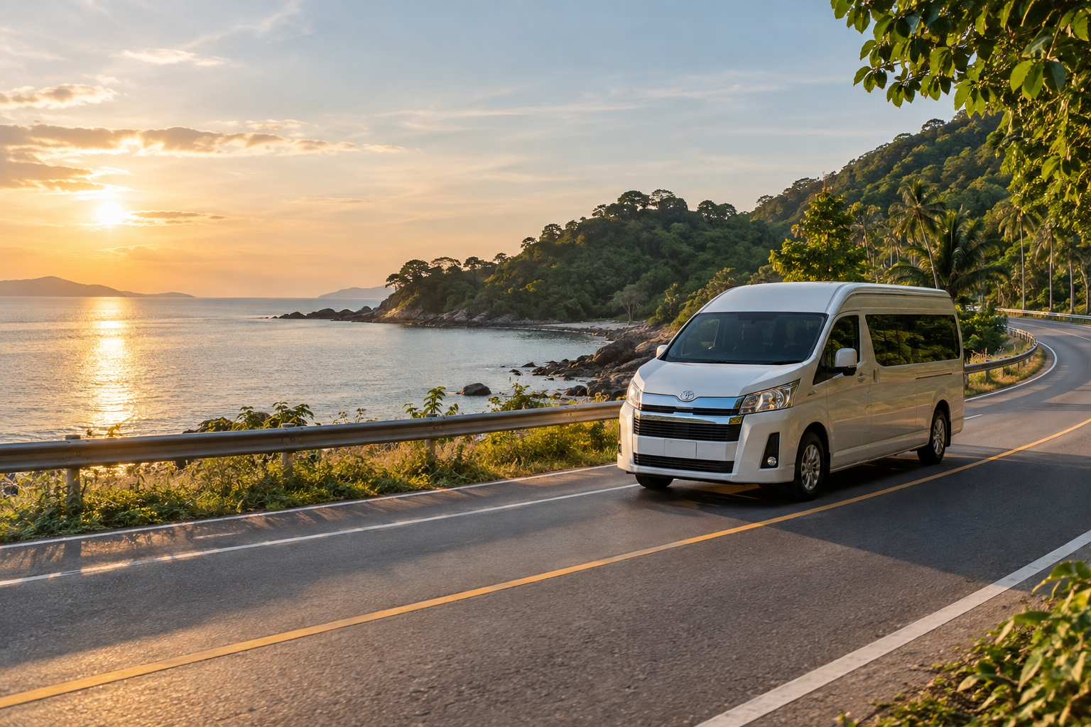 Eastern Thailand coastal road near Chanthaburi with a private van