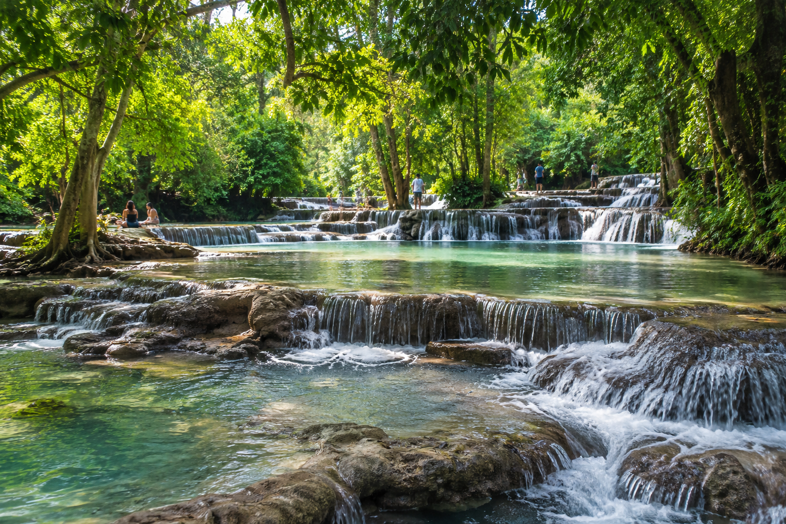 Tiered waterfall pools in a central Thailand forest route