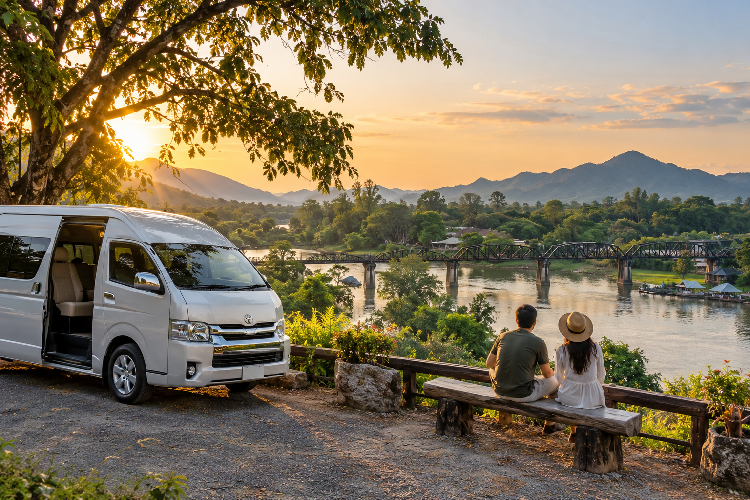 River Kwai countryside viewpoint during a private van overnight route