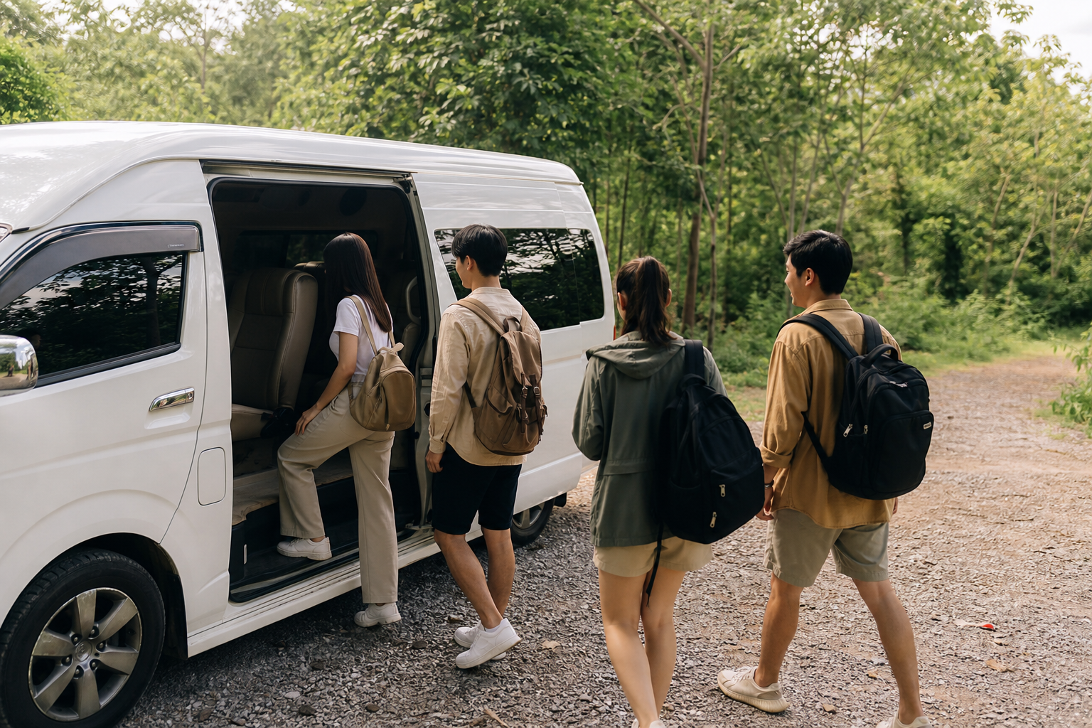 Travelers returning to a private van after a Khao Yai nature stop