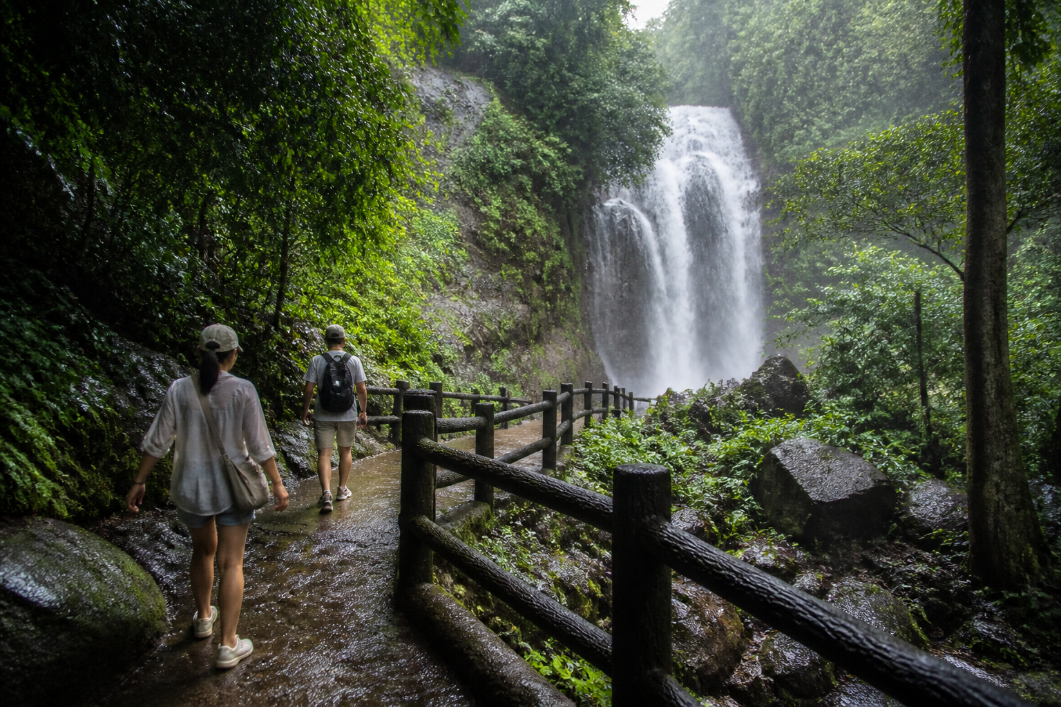 Nakhon Nayok waterfall area after rain during a private van nature day