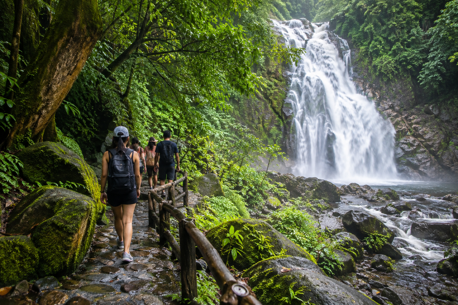Nakhon Nayok waterfall area after rain during a private van nature day