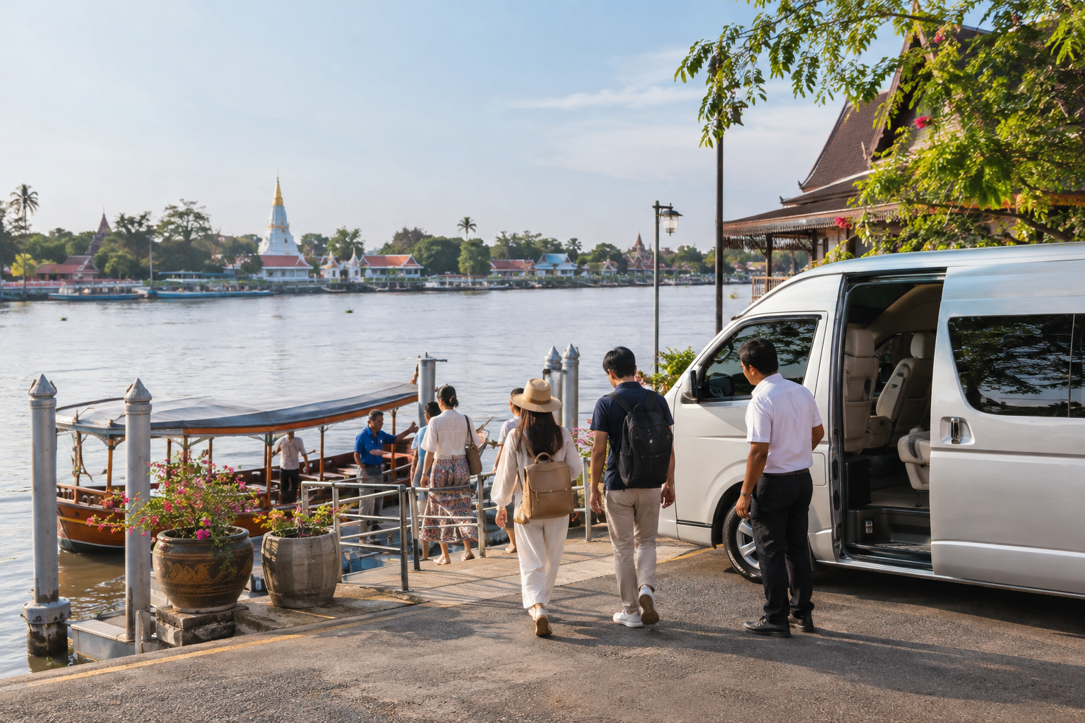 Nonthaburi riverside pier arrival during a Koh Kret private route