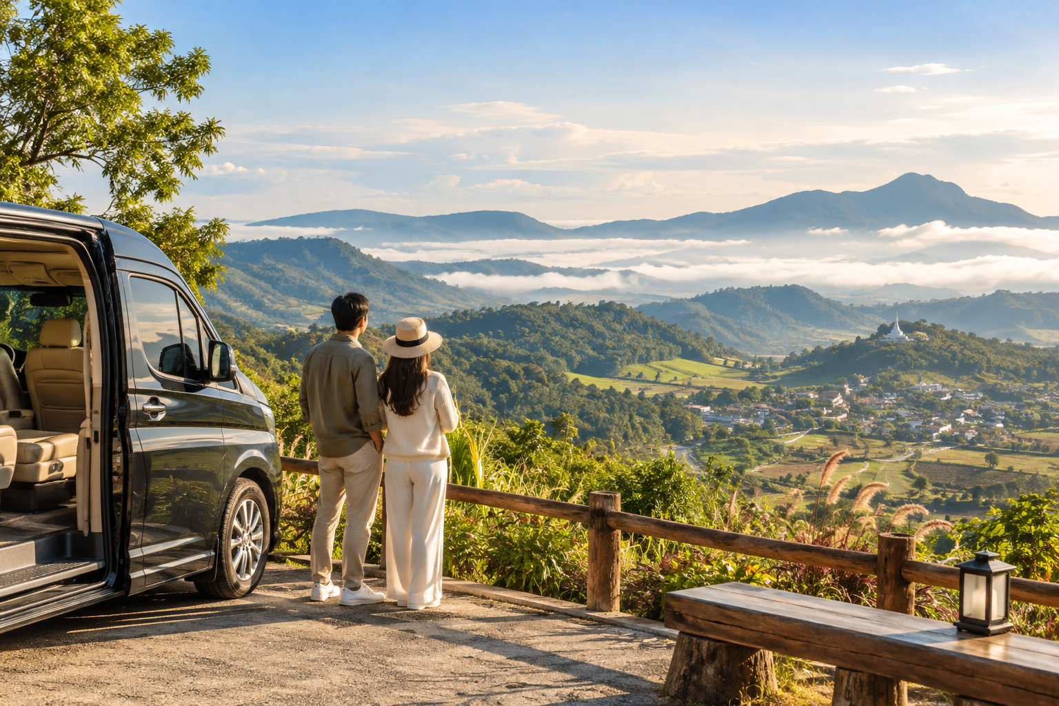 Khao Kho mountain viewpoint with layered green hills during a private route