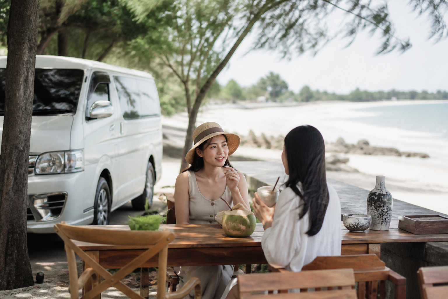 Cha-am coastal pause during a private van route from Bangkok