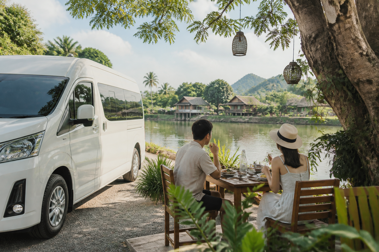 Ratchaburi riverside pause during a private van day trip