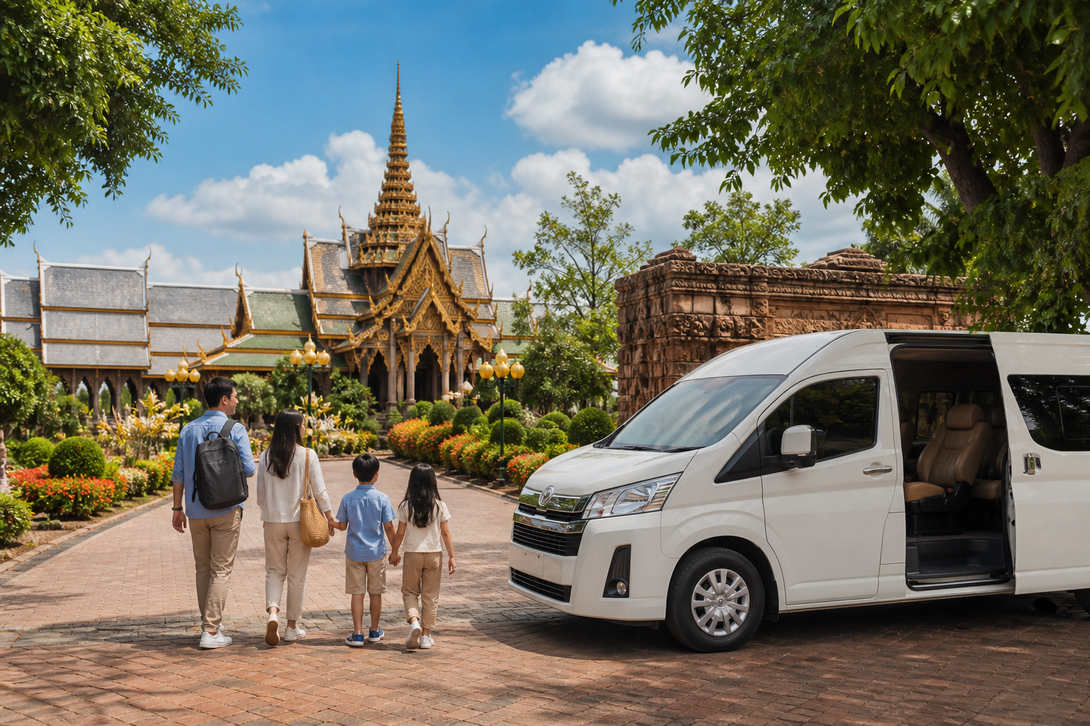 Samut Prakan cultural park arrival during a private van day