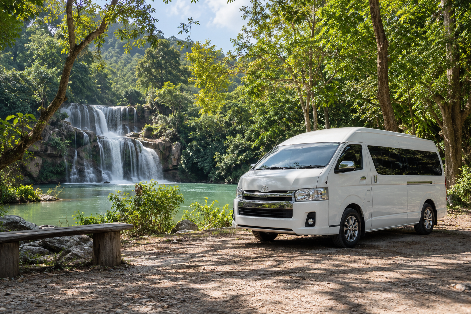 Muak Lek waterfall or reservoir stop during a private van route