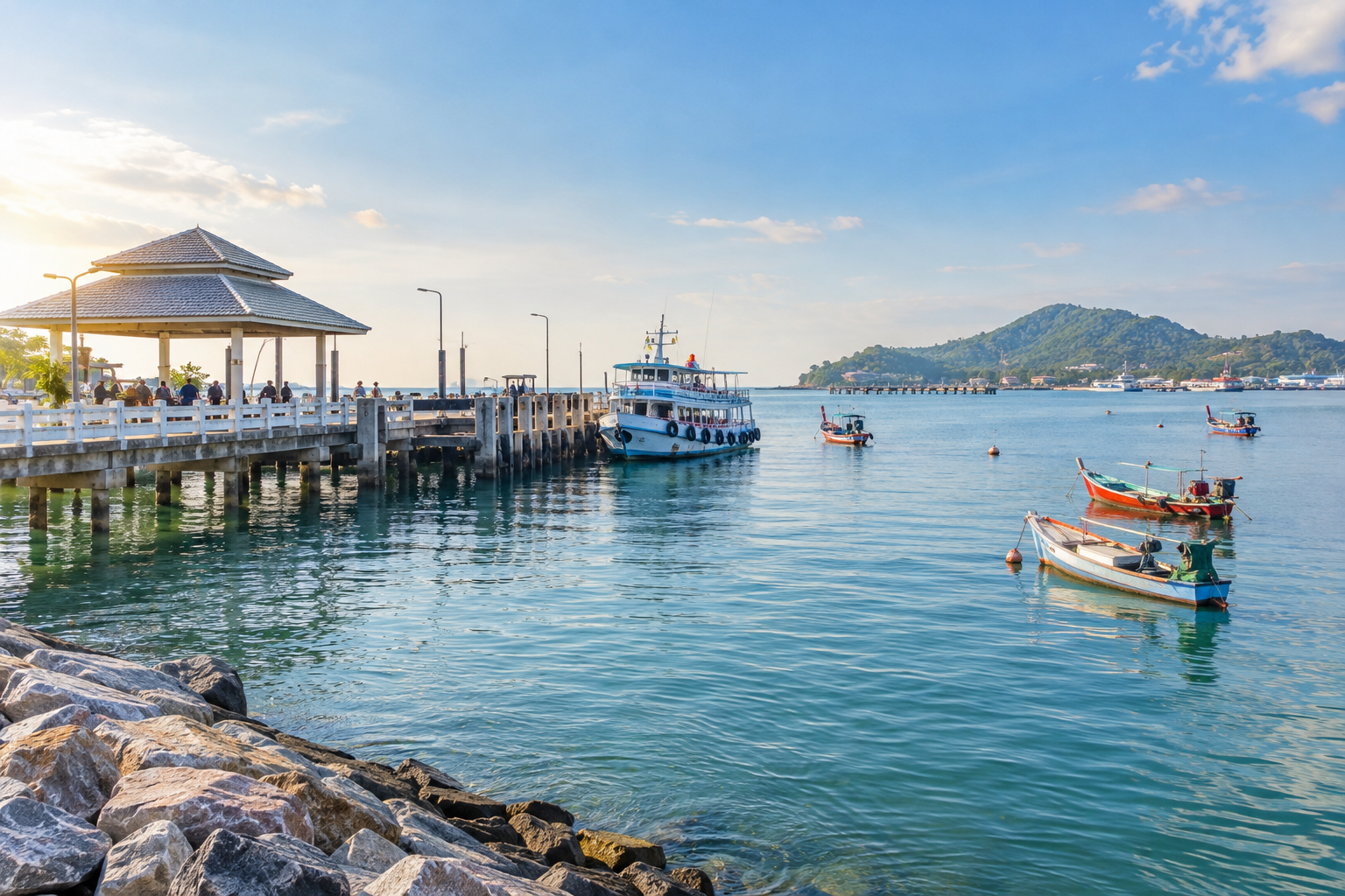 Si Racha waterfront pier and calm sea during a private van route
