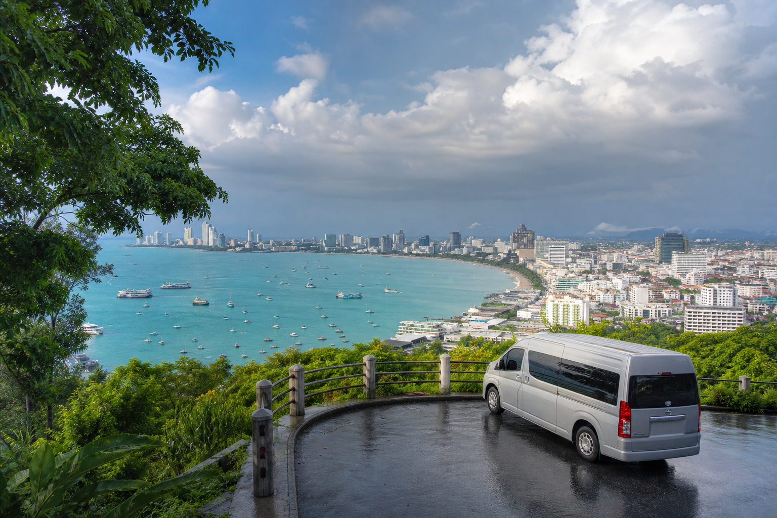 Pattaya Bay viewpoint after rain on a private route day
