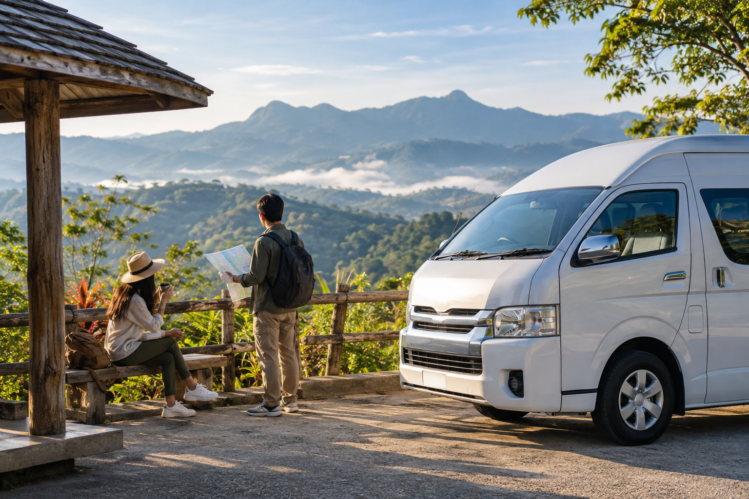 Northern Thailand countryside rest stop during a Chiang Rai private van route