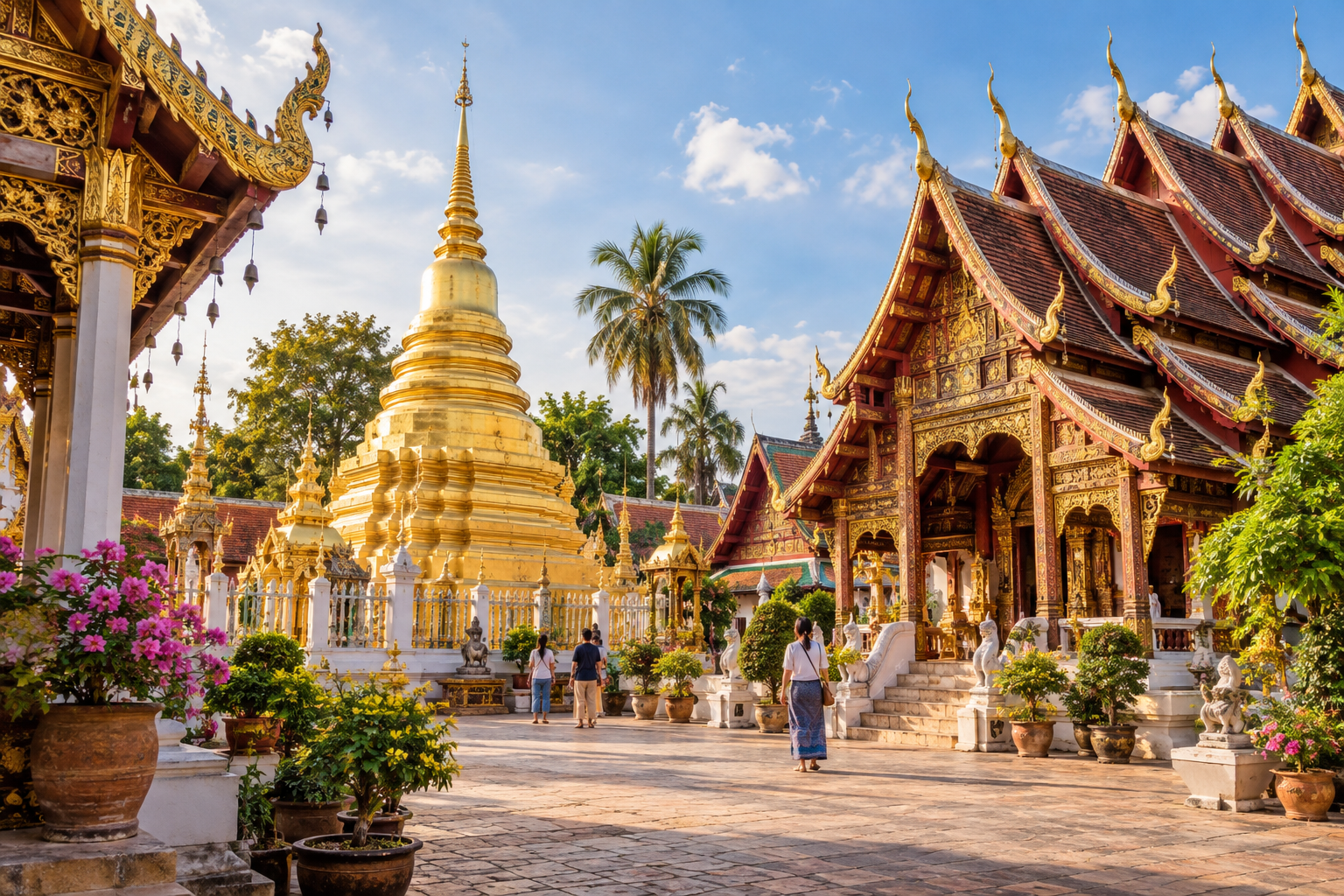 AI-generated illustration of a northern Thai temple courtyard