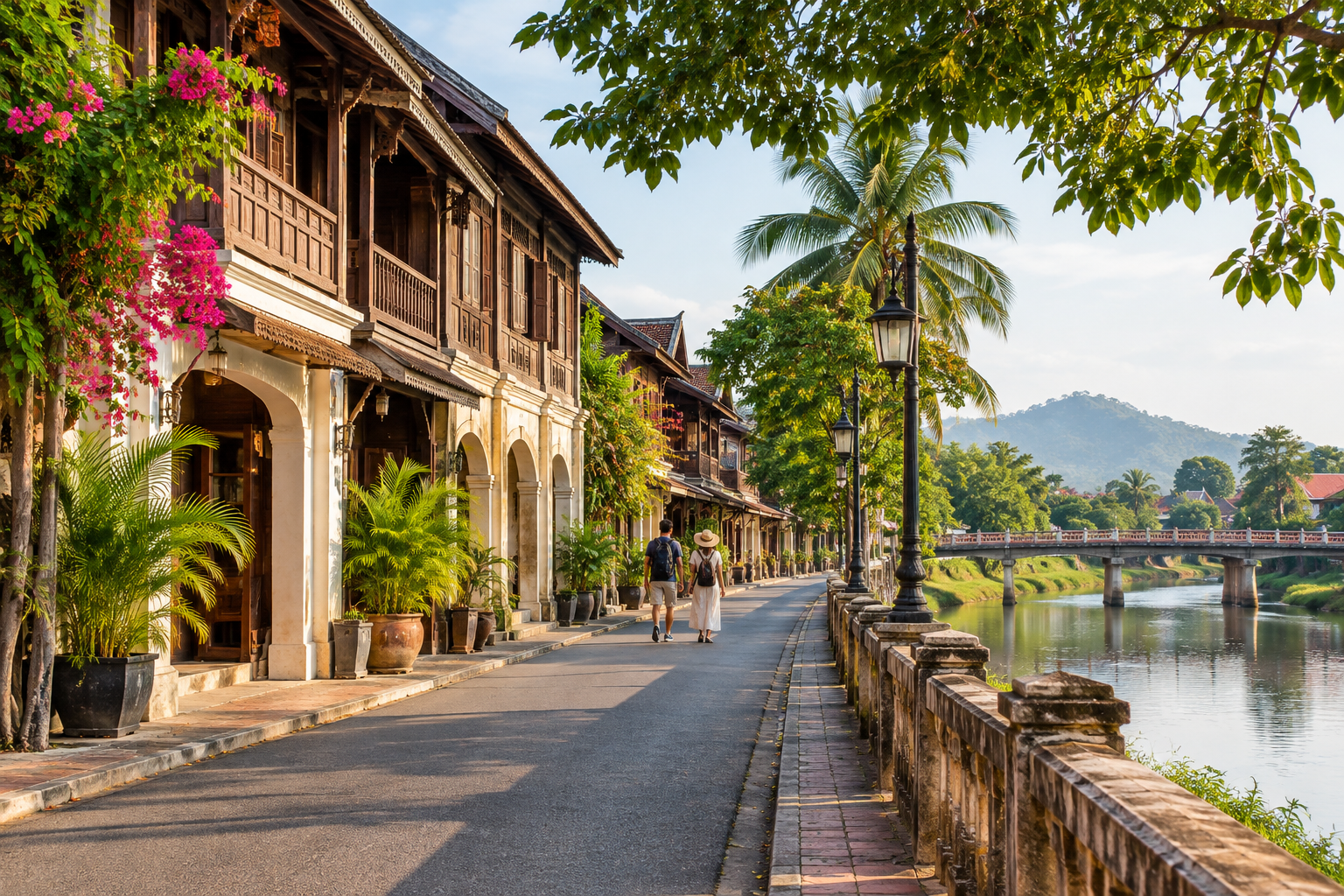 AI-generated illustration of historic riverside streets inspired by Lampang