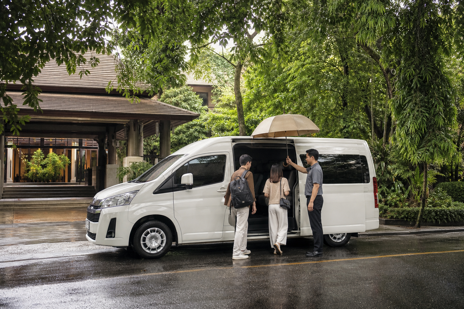 Chiang Mai hotel pickup with a private van during rainy season