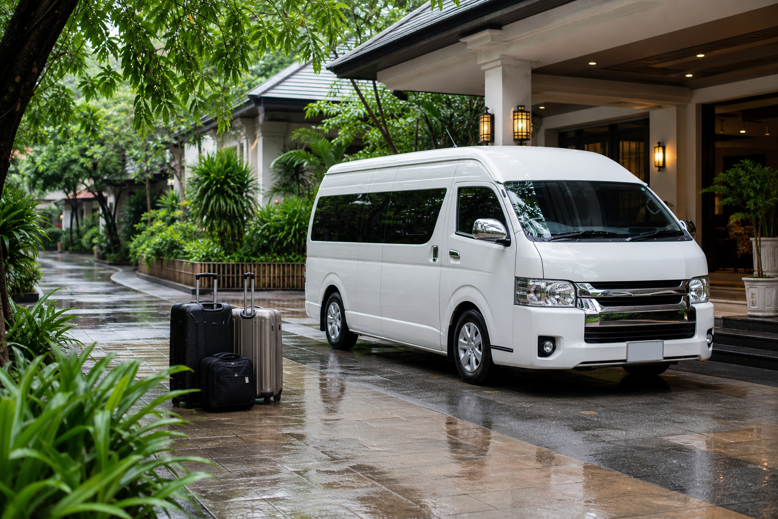 Chiang Mai hotel pickup with a private van during rainy season