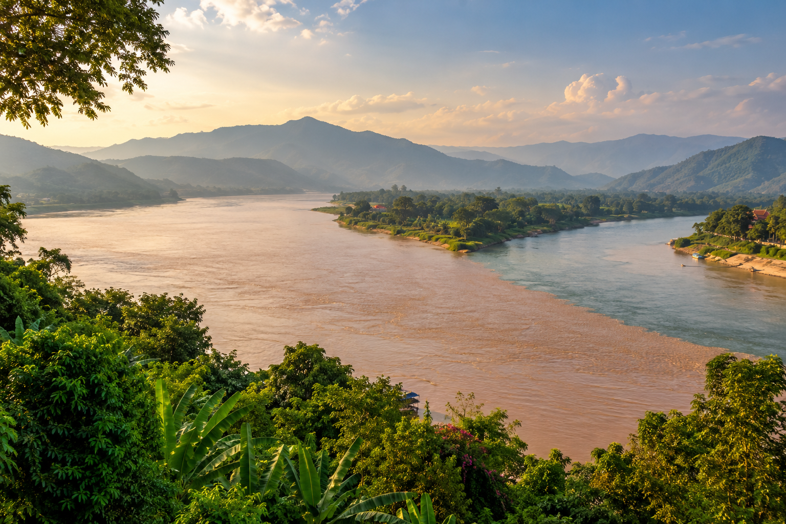 AI-generated illustration of a northern Thailand river confluence