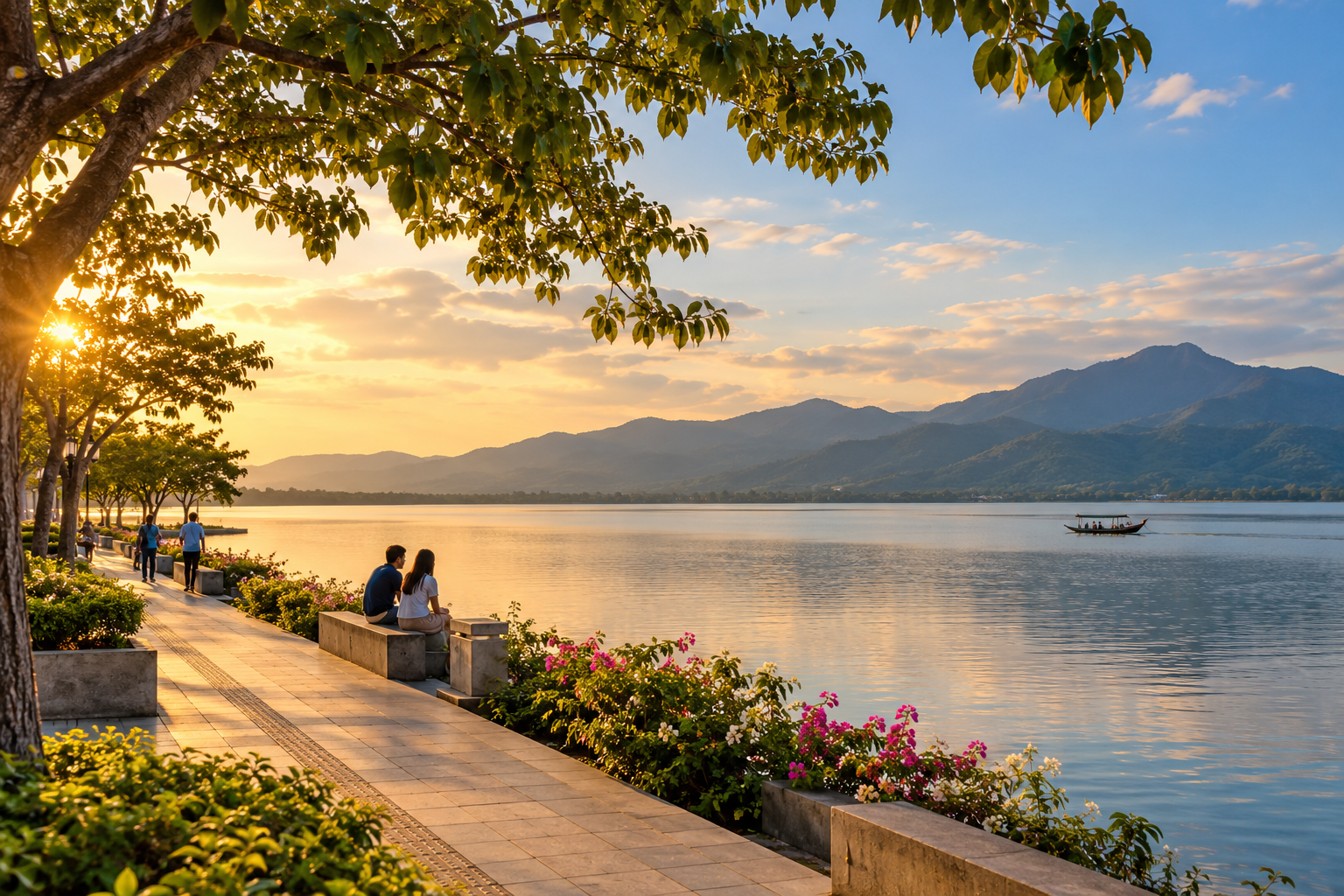 AI-generated illustration of a Phayao inspired waterfront promenade