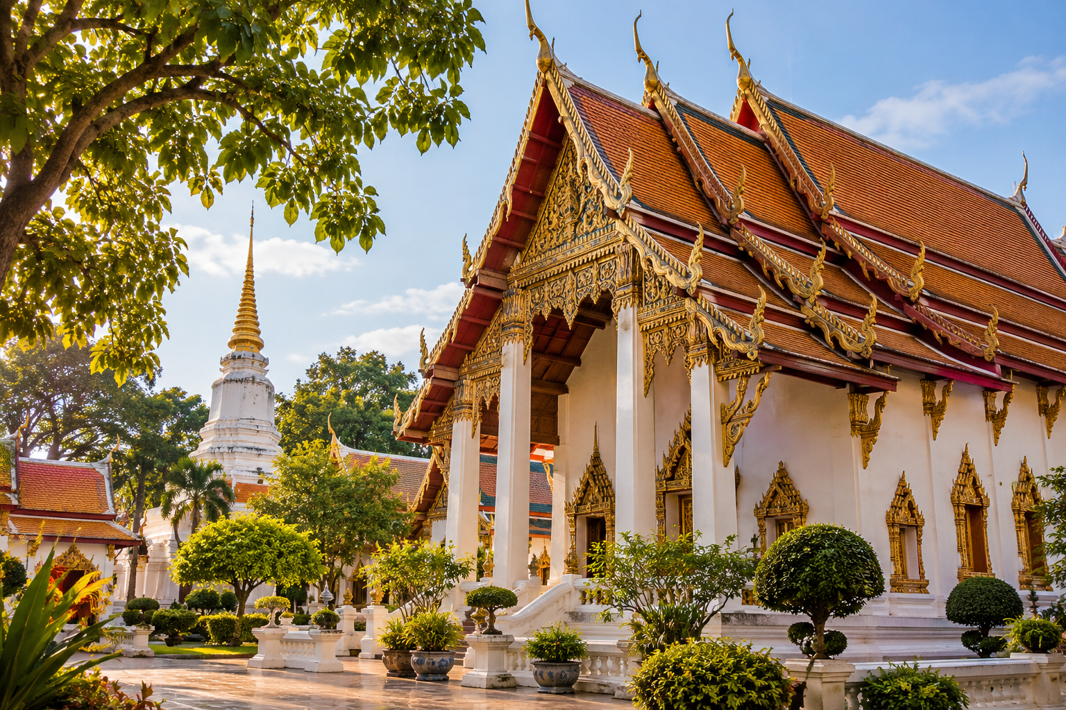 AI-generated illustration of a lower northern Thai temple courtyard