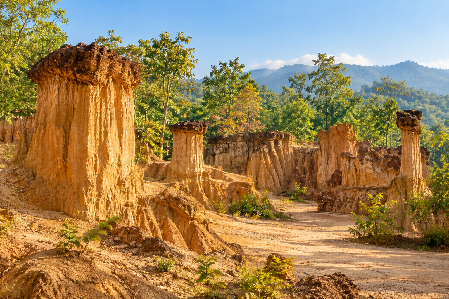 AI-generated illustration of sandstone formations inspired by Phae Mueang Phi