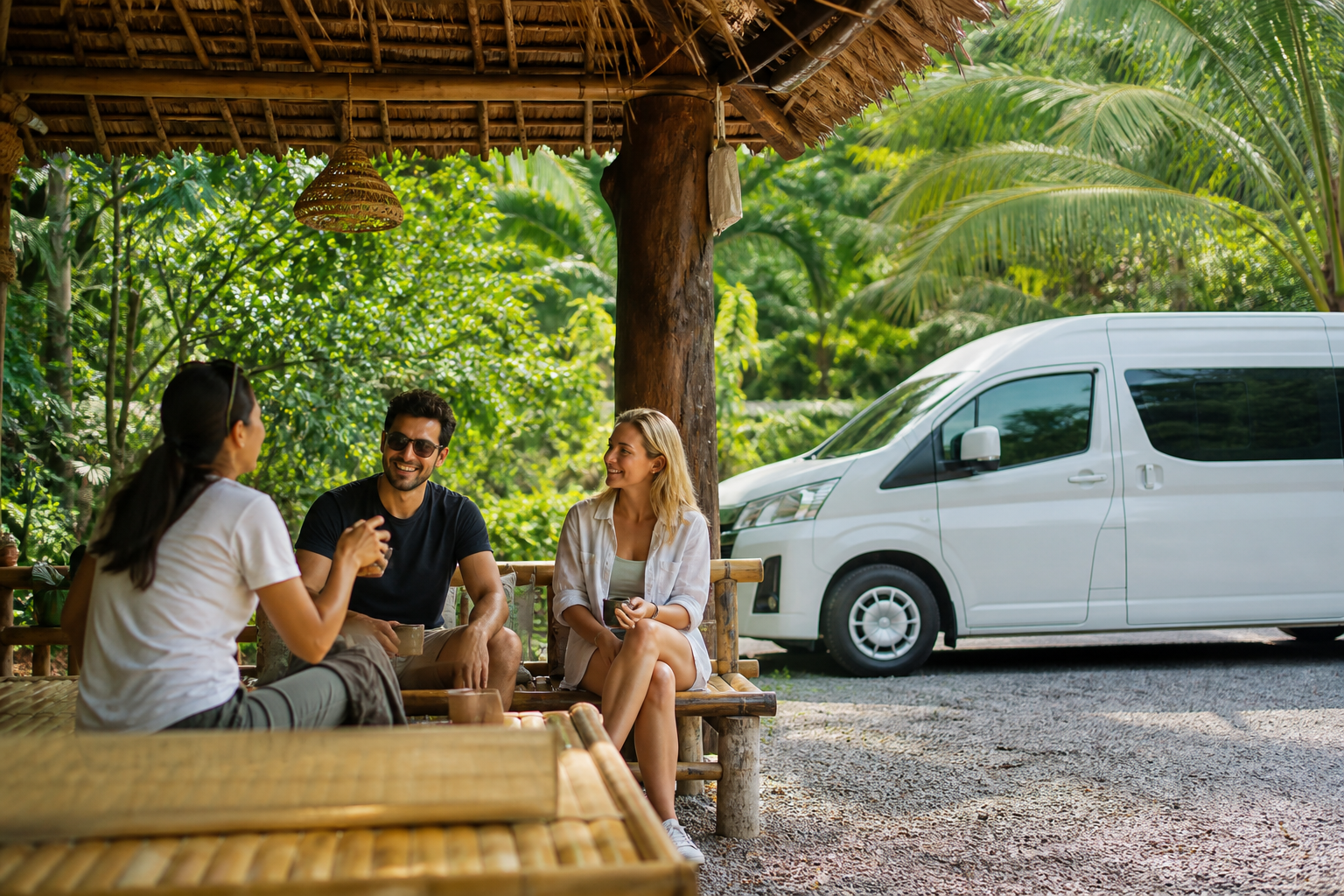 Covered cafe stop on a private van route from Phuket to Khao Sok