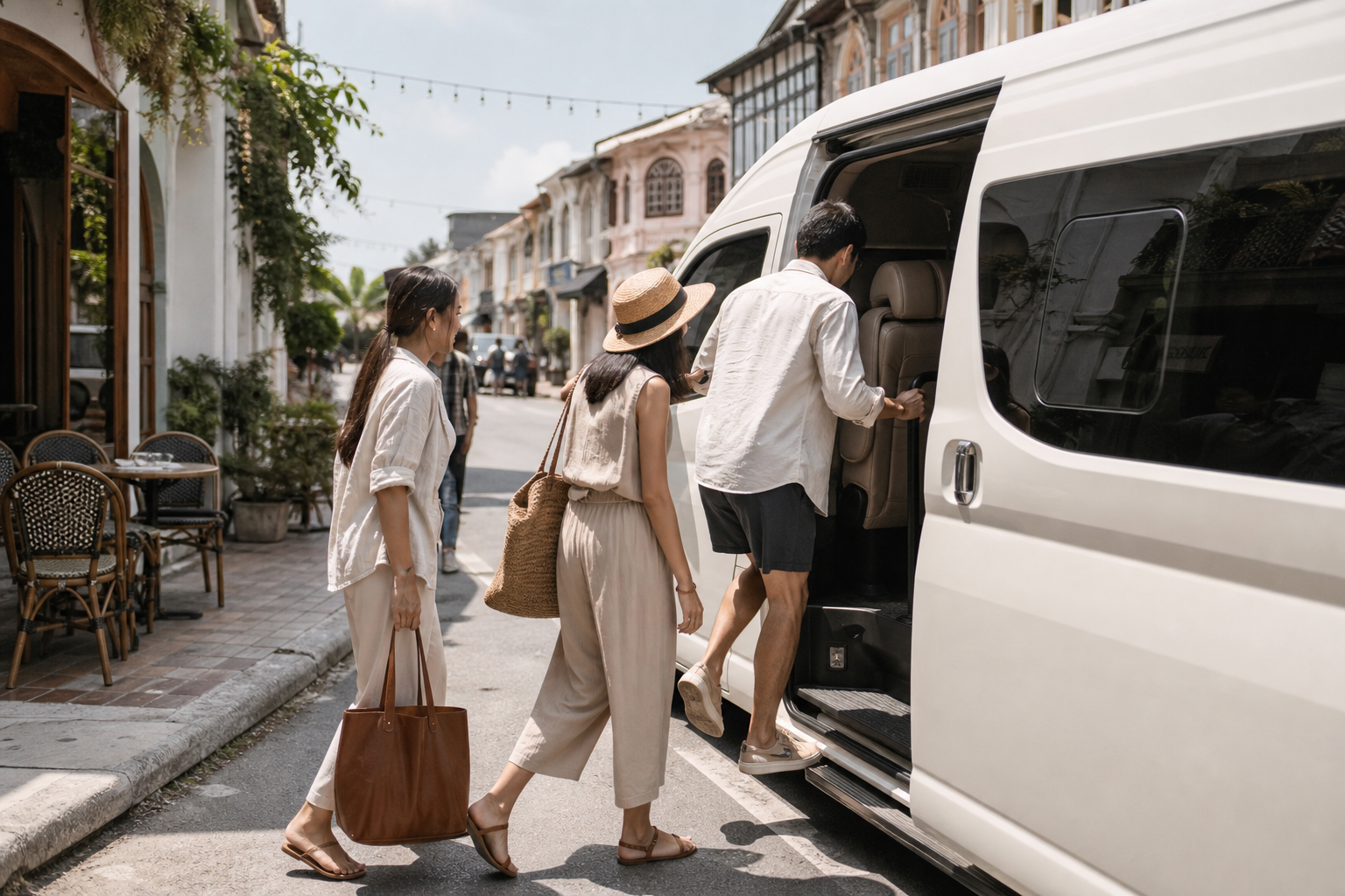 Travelers returning to a private van during a relaxed Phuket route