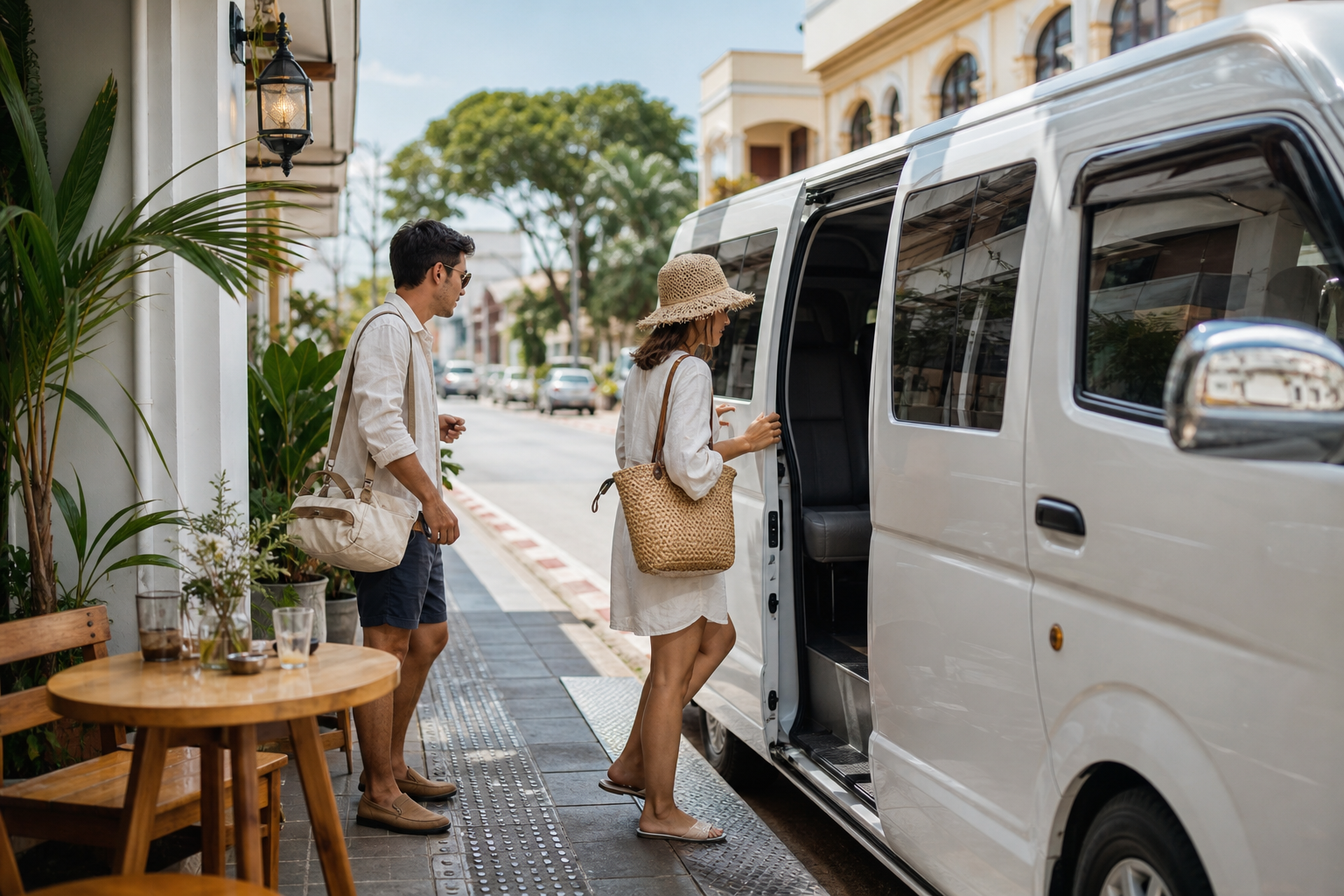 Travelers returning to a private van during a relaxed Phuket route