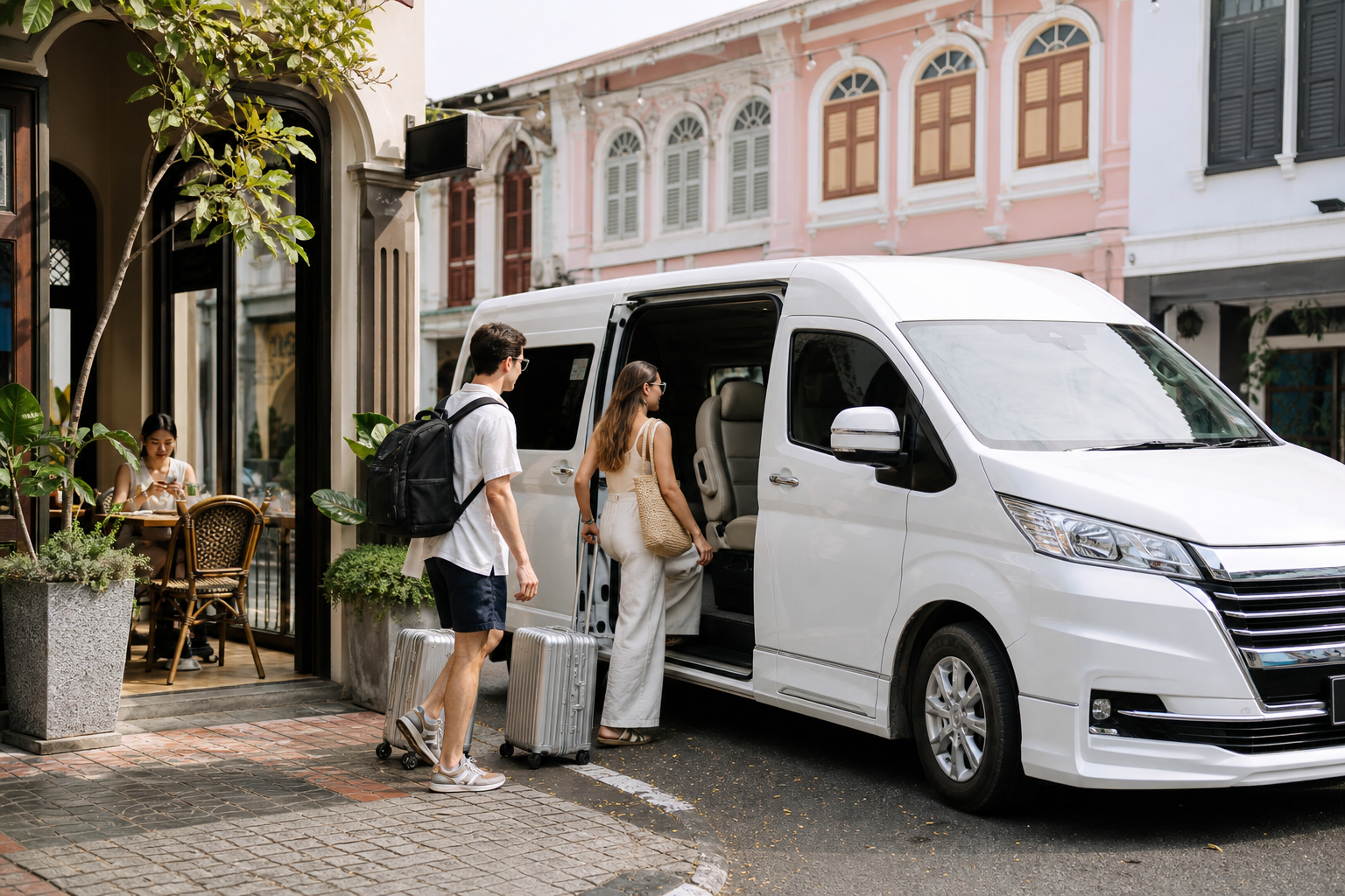 Travelers returning to a private van during a relaxed Phuket route