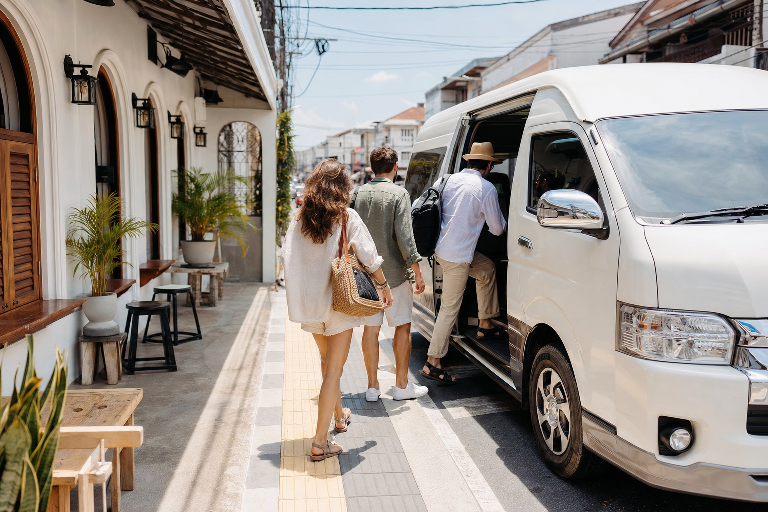 Travelers returning to a private van during a relaxed Phuket route