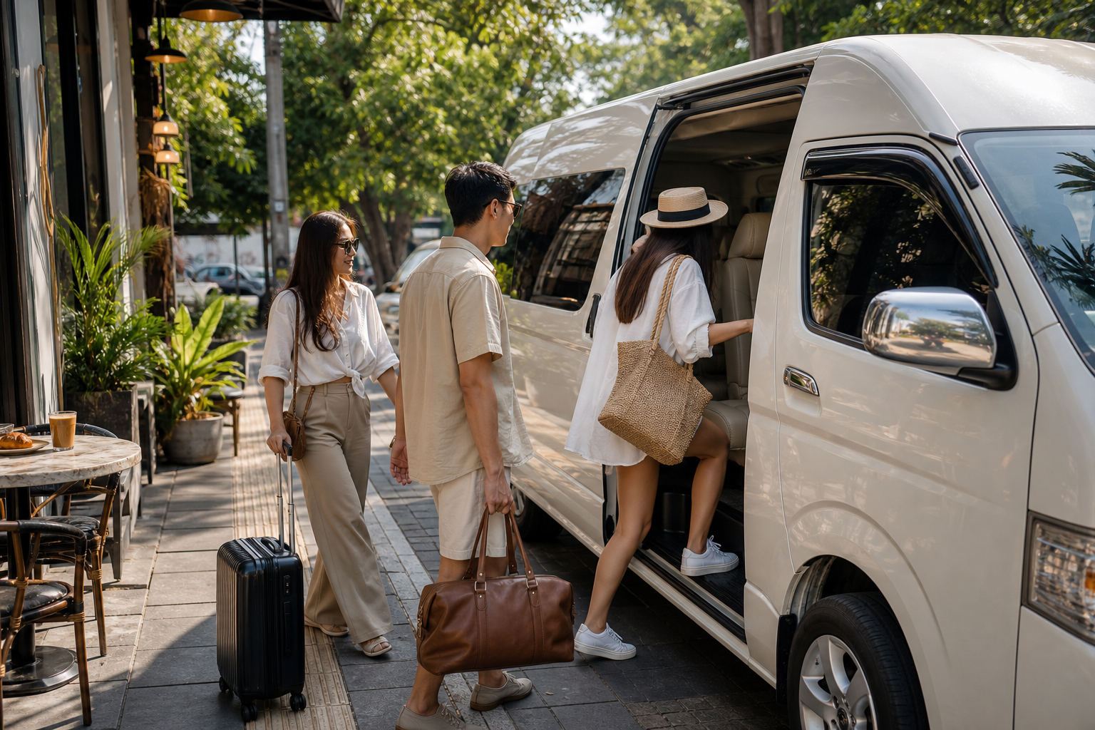 Travelers returning to a private van during a relaxed Phuket route