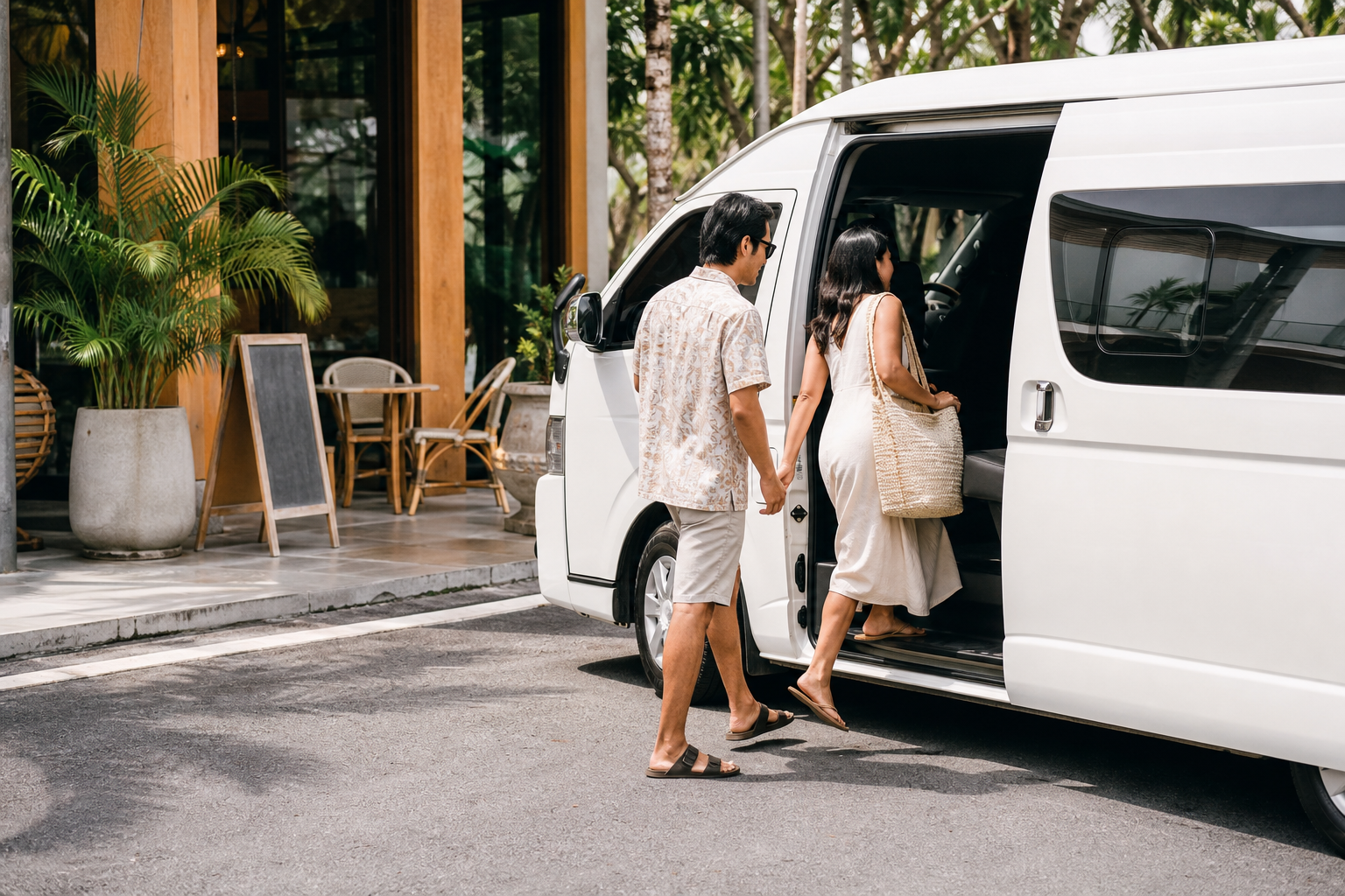 Travelers returning to a private van during a relaxed Phuket route