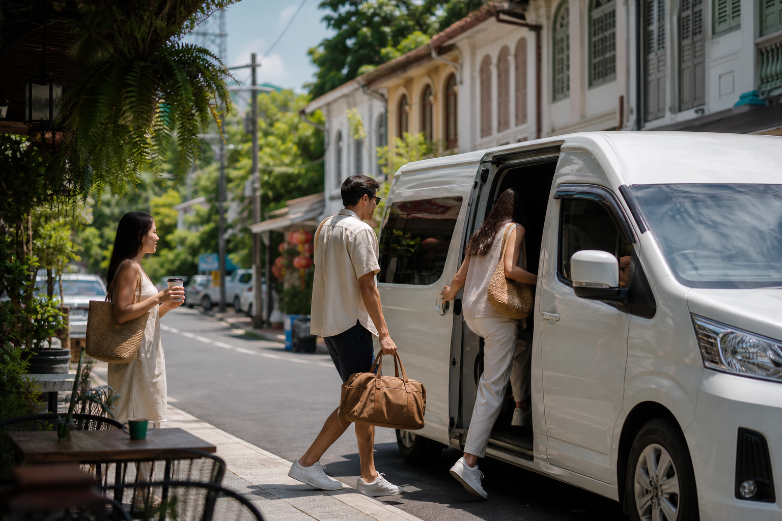 Travelers returning to a private van during a relaxed Phuket route