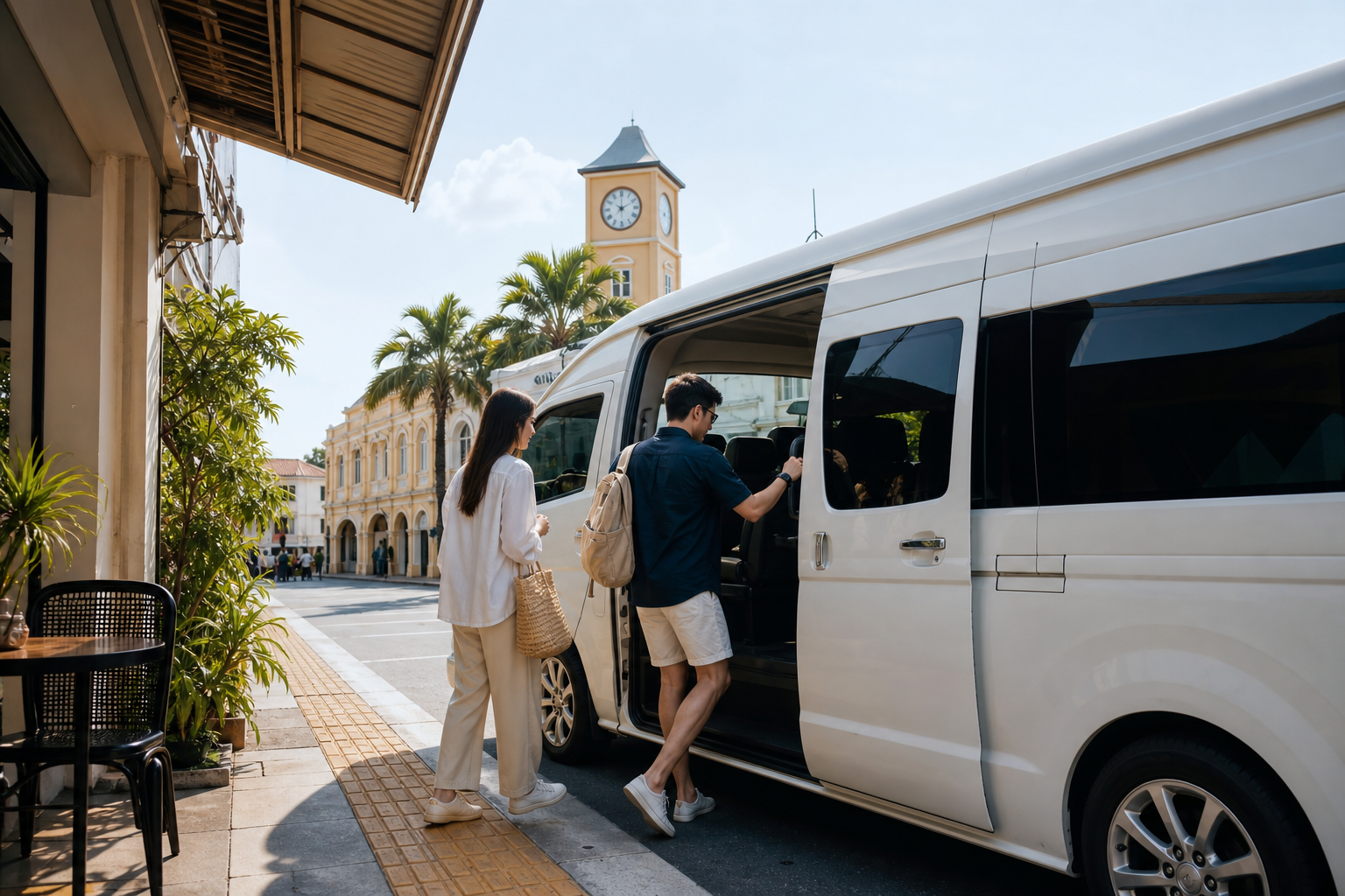 Travelers returning to a private van during a relaxed Phuket route