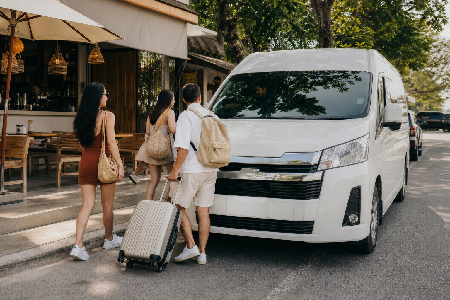 Travelers returning to a private van during a relaxed Phuket route