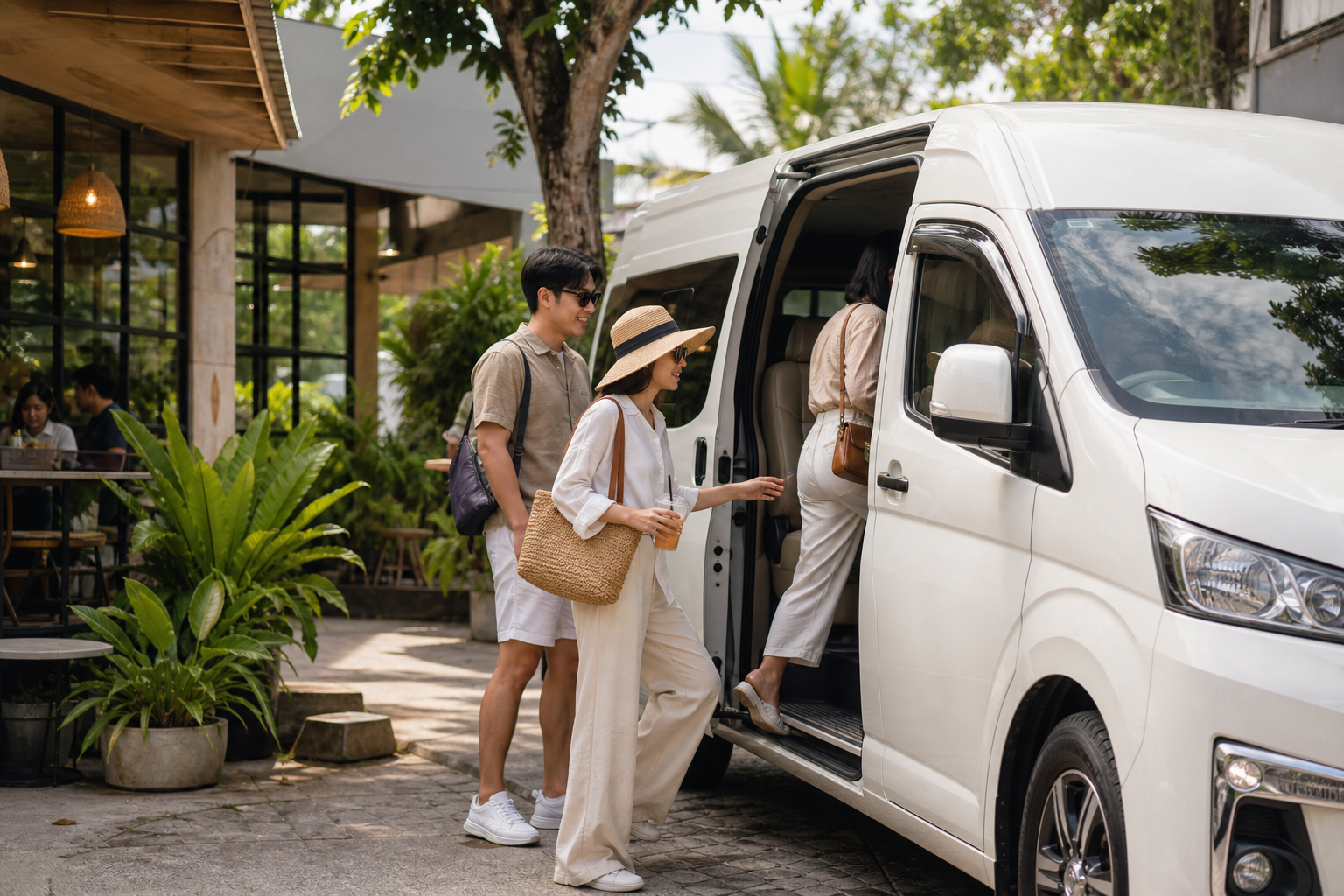 Travelers returning to a private van during a relaxed Phuket route