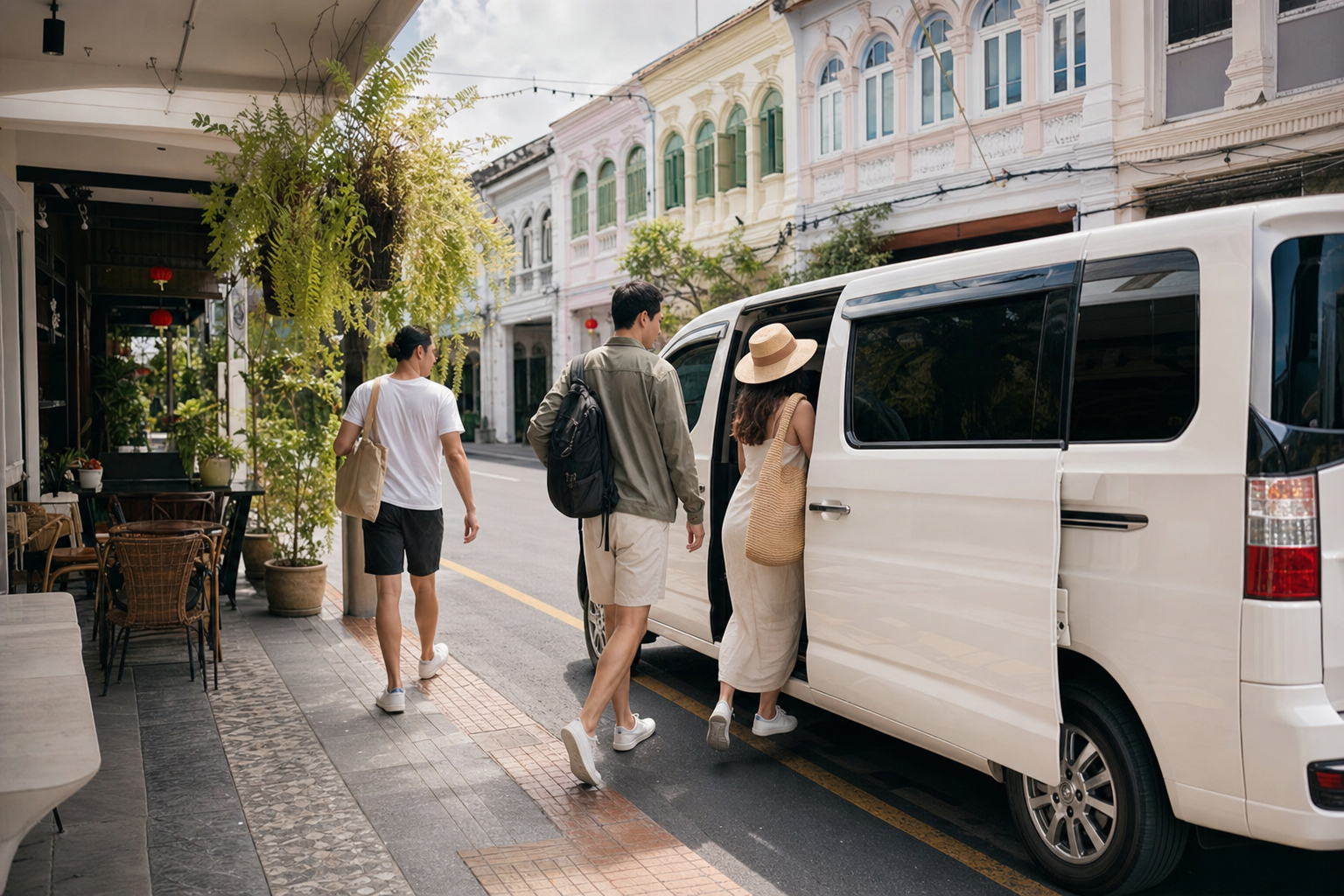 Travelers returning to a private van during a relaxed Phuket route