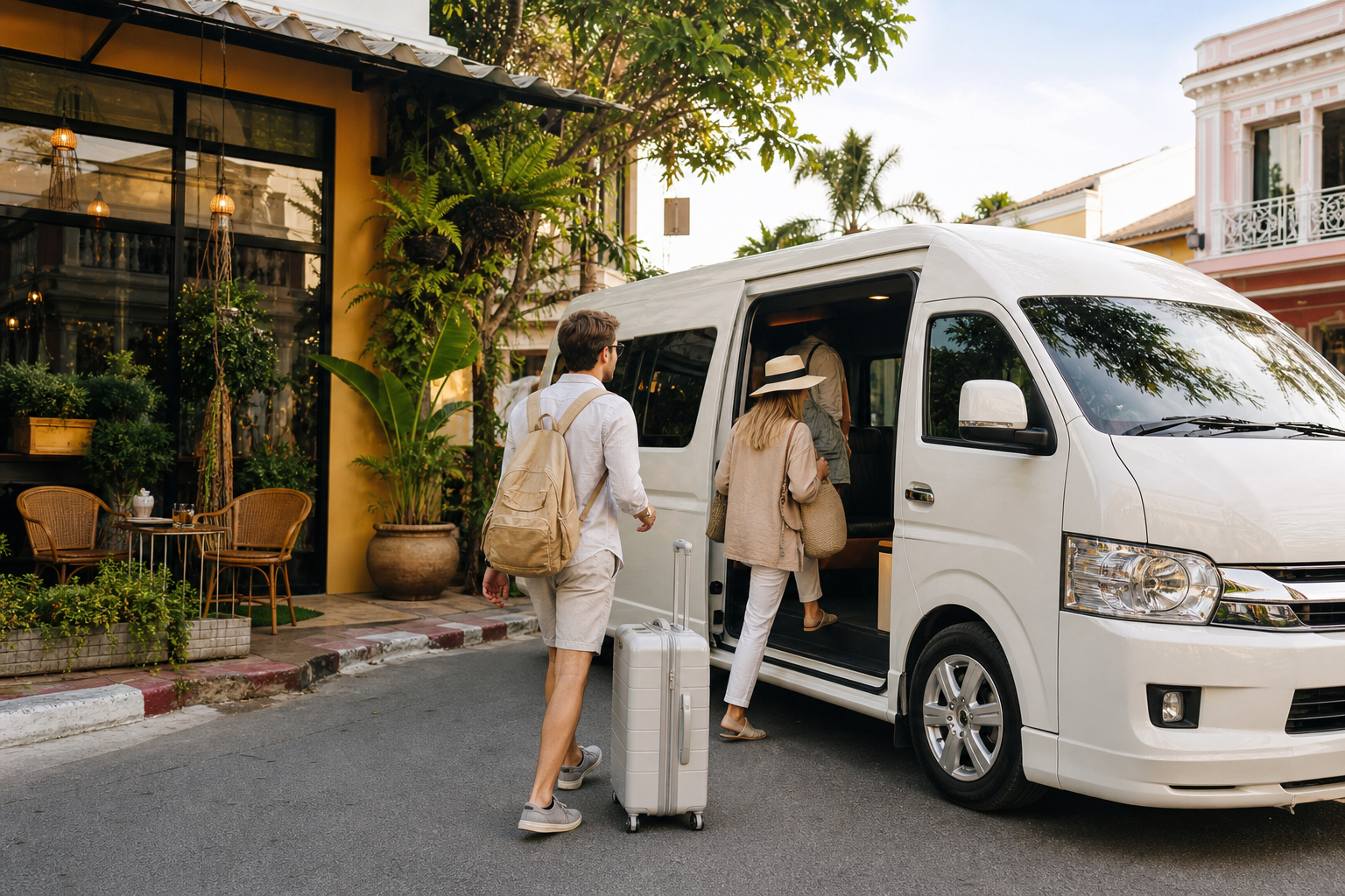 Travelers returning to a private van during a relaxed Phuket route
