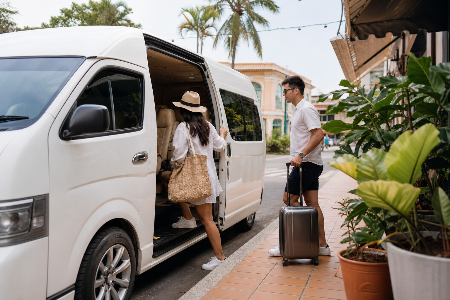 Travelers returning to a private van during a relaxed Phuket route