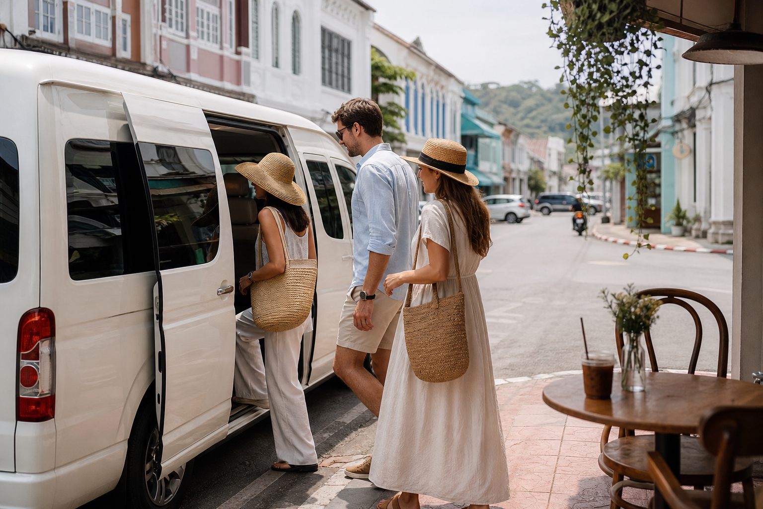 Travelers returning to a private van during a relaxed Phuket route