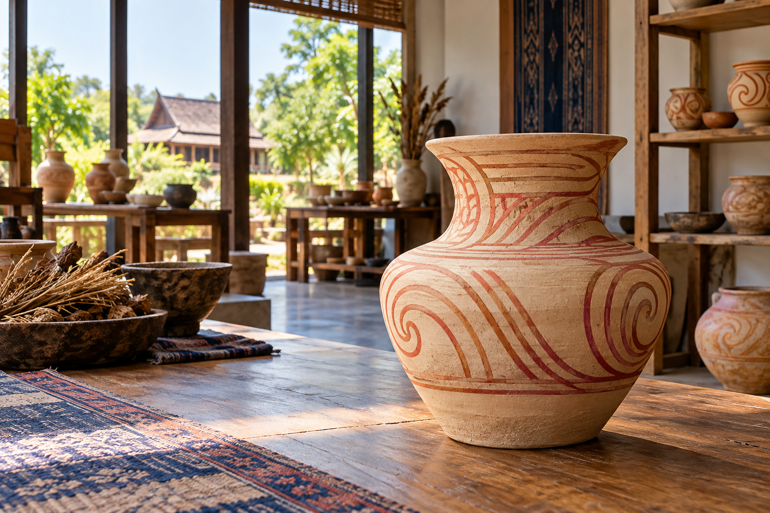 AI-generated illustration of contemporary pottery inspired by northeastern Thai ceramics