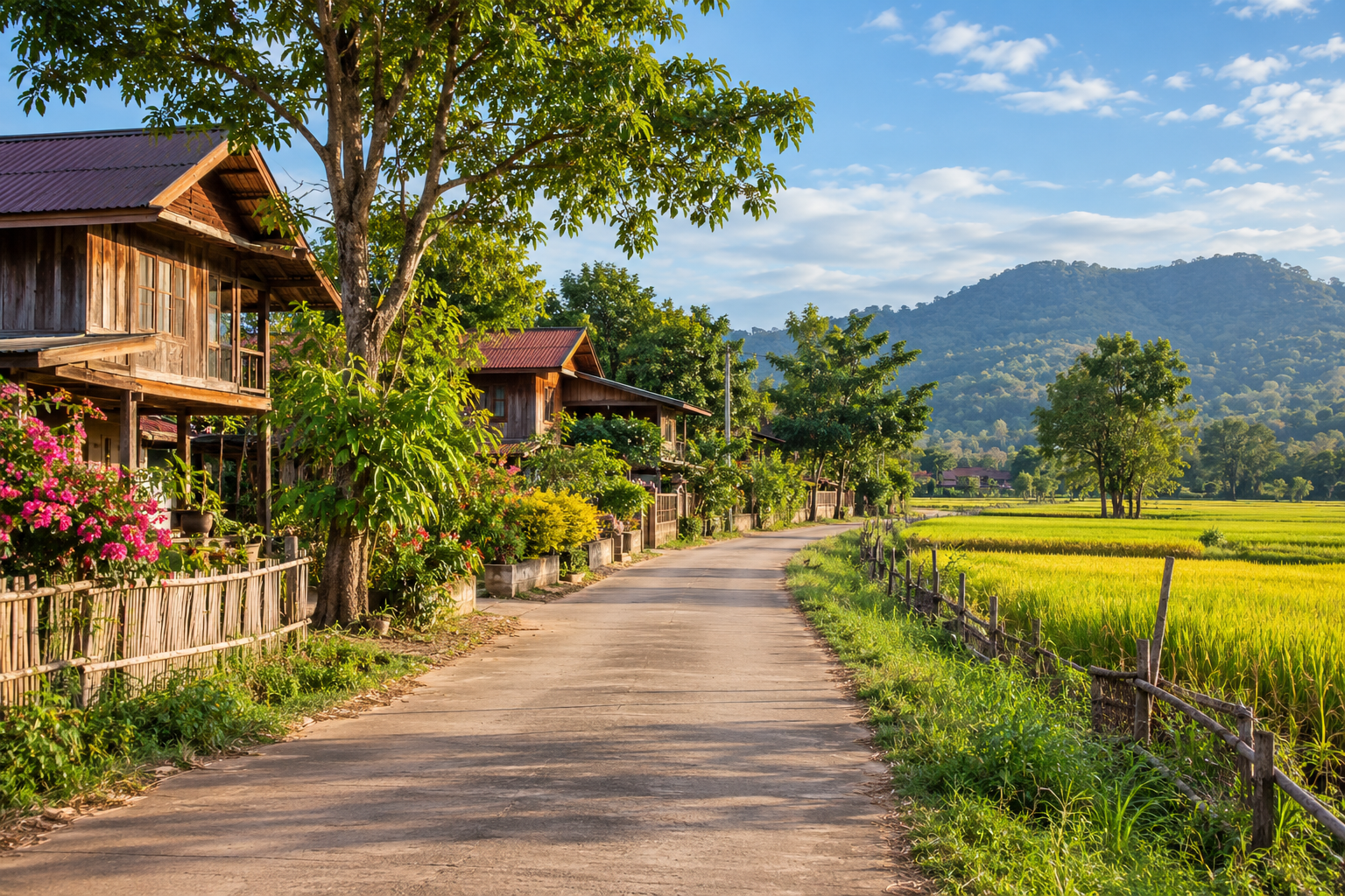 AI-generated illustration of a rural Udon Thani village landscape